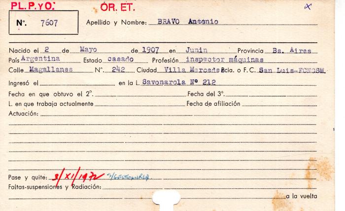 Ficha de miembro de Antonio Bravo.