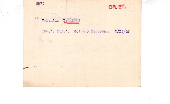 Ficha de miembro de Valentín Branzani.