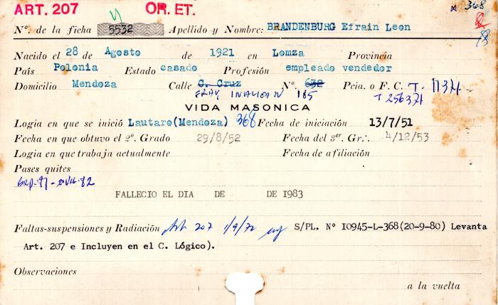 Ficha de miembro de Efrain	León Brandenburg.