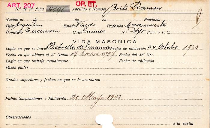 Ficha de miembro de Ramón Brito.
