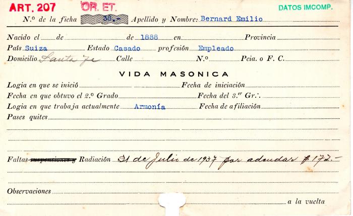 Ficha de miembro de Emilio Bernard.