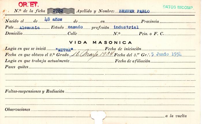 Ficha de miembro de Pablo Breuer.