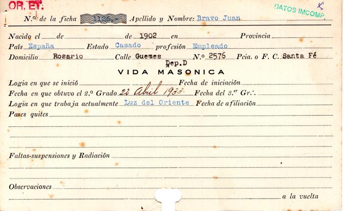 Ficha de miembro de Juan Bravo.