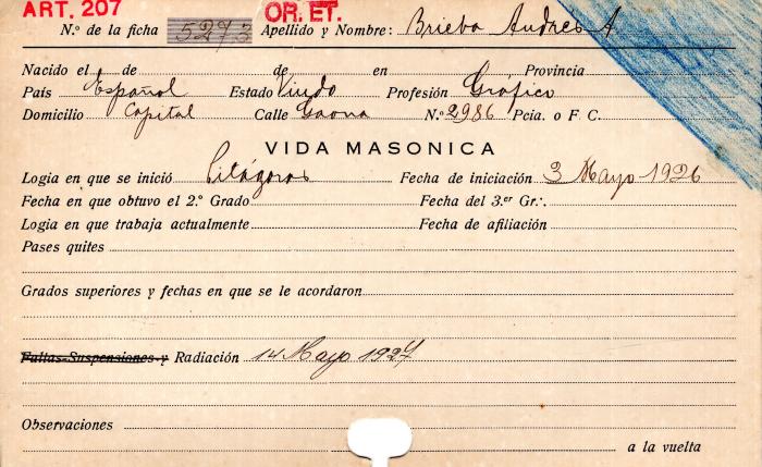 Ficha de miembro de Andrés A. Brieba.