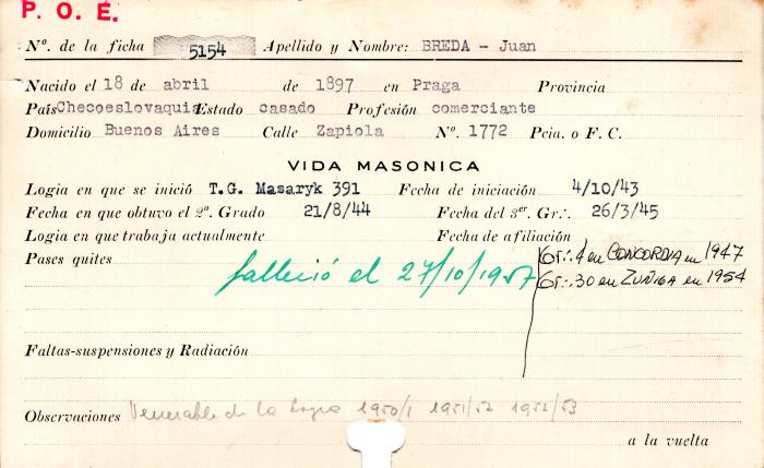 Ficha de miembro de Juan Breda.
