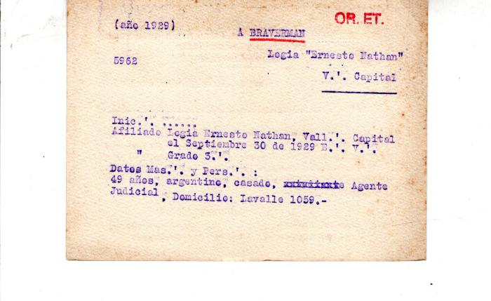 Ficha de miembro de A. Braverman.