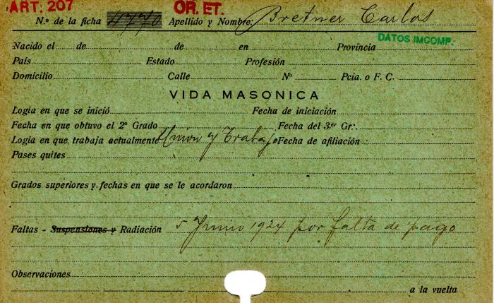 Ficha de miembro de Carlos Bretner.