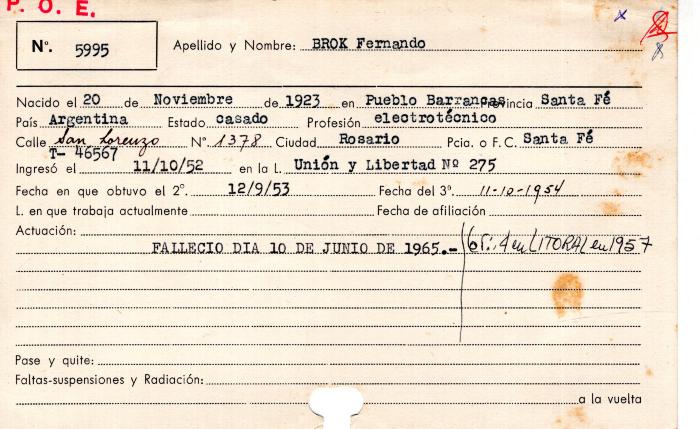 Ficha de miembro de Fernando Brok.