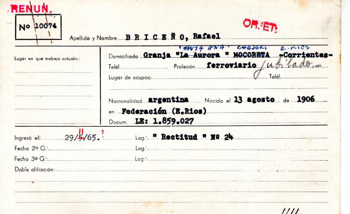 Ficha de miembro de Rafael Briceño.