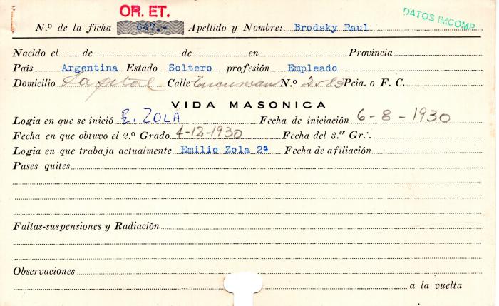 Ficha de miembro de Raúl Brodsky.