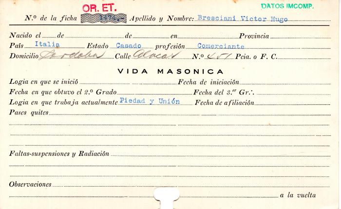 Ficha de miembro de Víctor Hugo Bresciani.