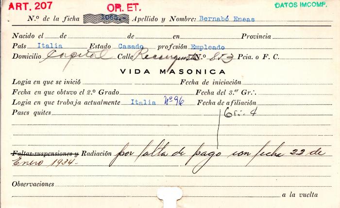Ficha de miembro de Eneas Bernabó.