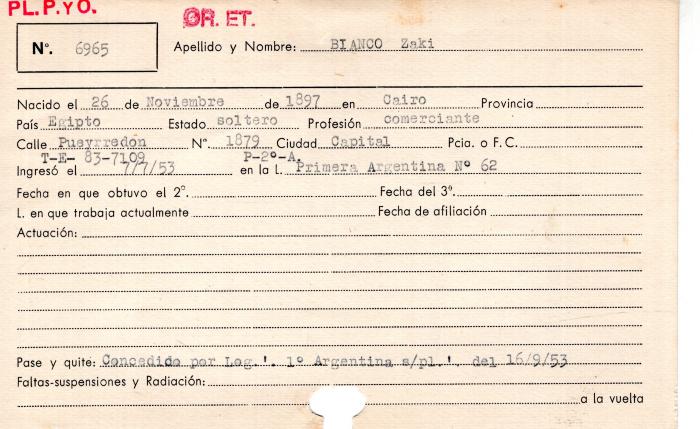Ficha de miembro de Zaki Bianco.