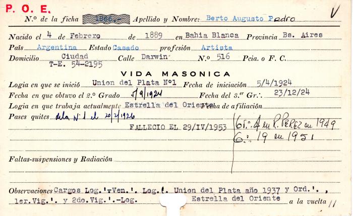 Ficha de miembro de Augusto Pedro Berto.