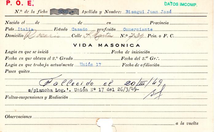 Ficha de miembro de Juan José Bisogui.
