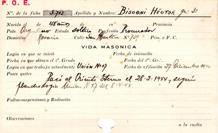 Ficha de miembro de Héctor Bisogni.