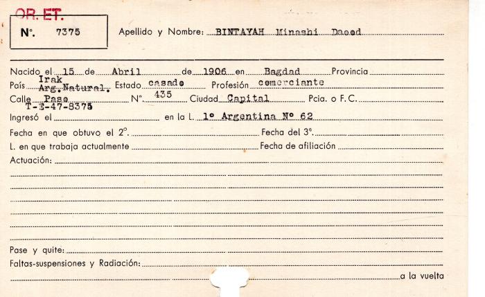 Ficha de miembro de Minashi Daood Bintayah.