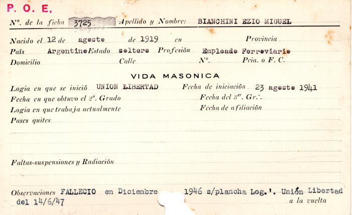Ficha de miembro de Ezio Miguel Bianchini.