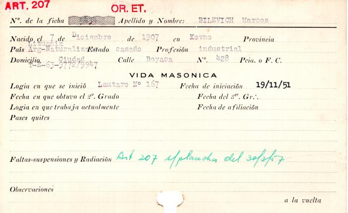 Ficha de miembro de Marcos Bilevich.