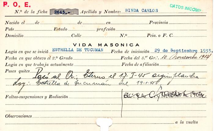Ficha de miembro de Carlos Binda.