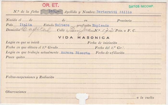 Ficha de miembro de Atilio Berterotti.