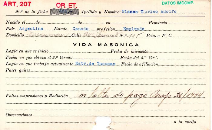 Ficha de miembro de Adolfo Blanco Torino.
