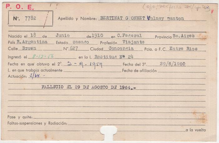 Ficha de miembro de Volney Danton Bertinat Gonnet.