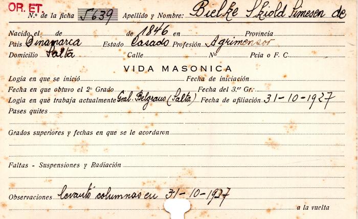 Ficha de miembro de Skiold Simesen de Bielke.