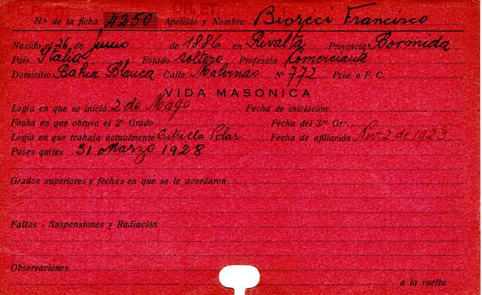 Ficha de miembro de Francisco Biorcci.