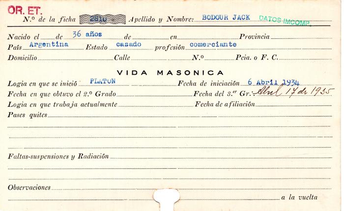 Ficha de miembro de Jack Bodour.