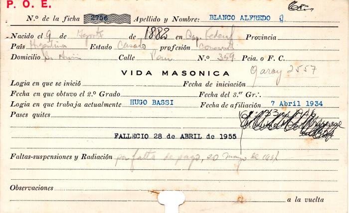 Ficha de miembro de Alfredo A. Blanco.