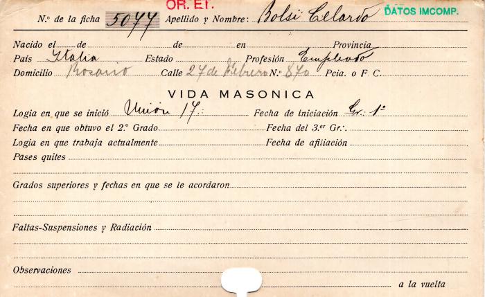 Ficha de miembro de Celardo Bolsi.