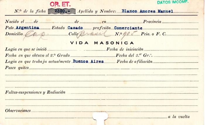 Ficha de miembro de Manuel Blanco Amores.