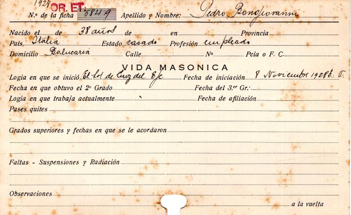Ficha de miembro de Pedro Bongiovanni.