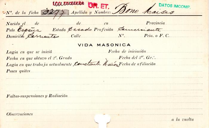 Ficha de miembro de Moisés Bono.