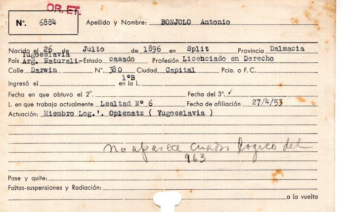 Ficha de miembro de Antonio Bonjolo.