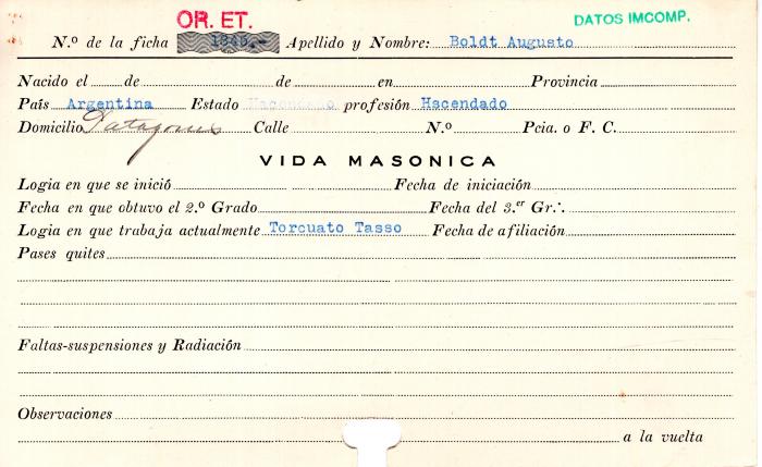 Ficha de miembro de Augusto Boldt.