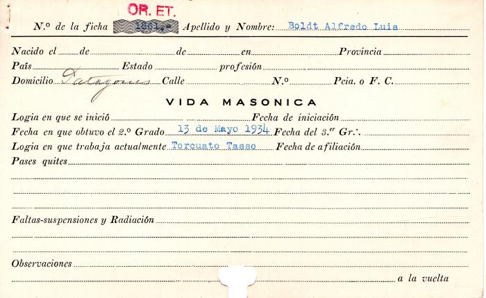 Ficha de miembro de Alfredo Luis Boldt.