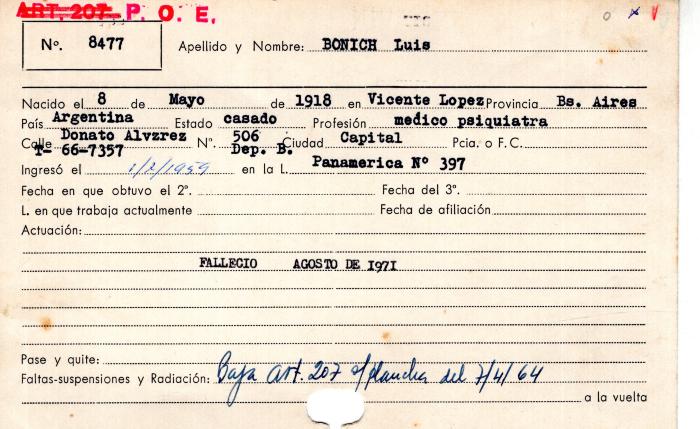Ficha de miembro de Luis Bonich.
