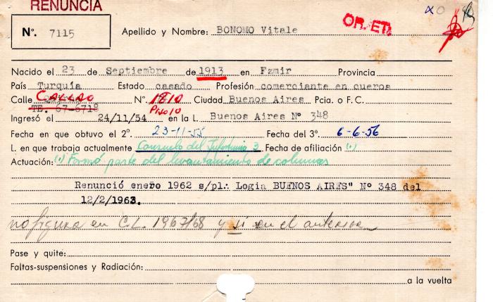 Ficha de miembro de Vitale Bonomo.