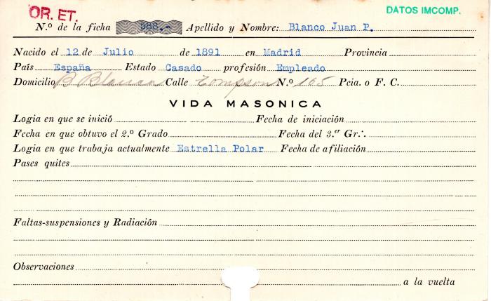 Ficha de miembro de Juan P. Blanco.