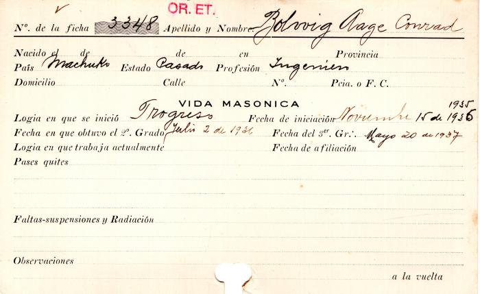 Ficha de miembro de Bolwig Aage Conrad.