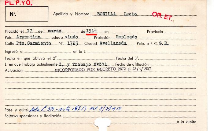 Ficha de miembro de Lucio Bonilla.