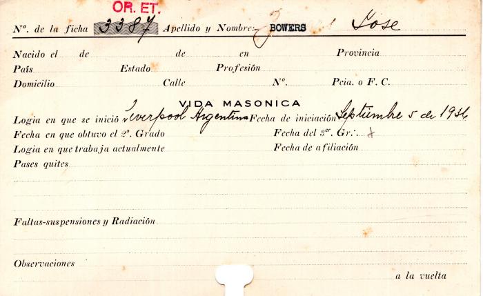 Ficha de miembro de José Bowers.
