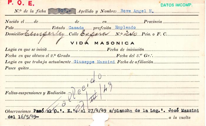 Ficha de miembro de Ángel N. Bove.
