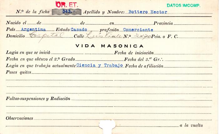 Ficha de miembro de Héctor Bottero.