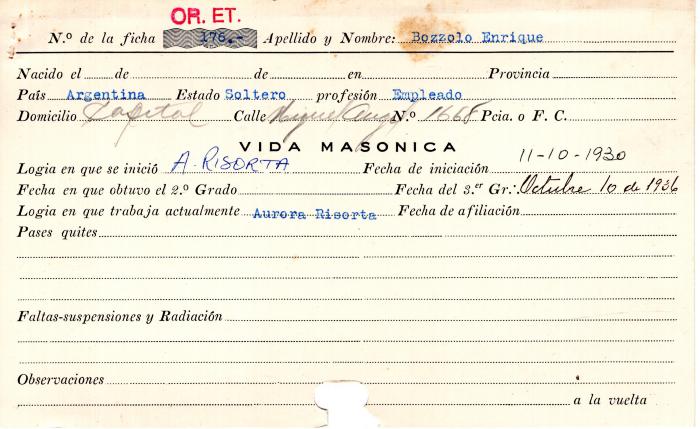 Ficha de miembro de Enrique Bozzolo.