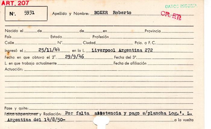 Ficha de miembro de Roberto Boxer.