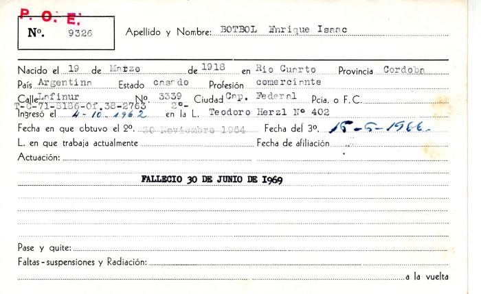 Ficha de miembro de Enrique Isaac Botbol.