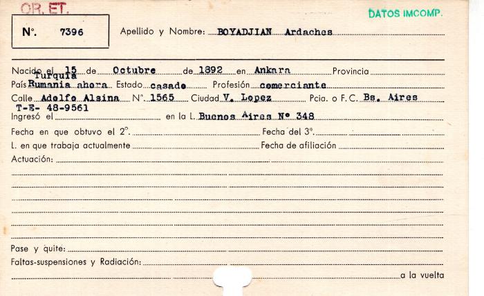 Ficha de miembro de Ardaches Boyadjian.